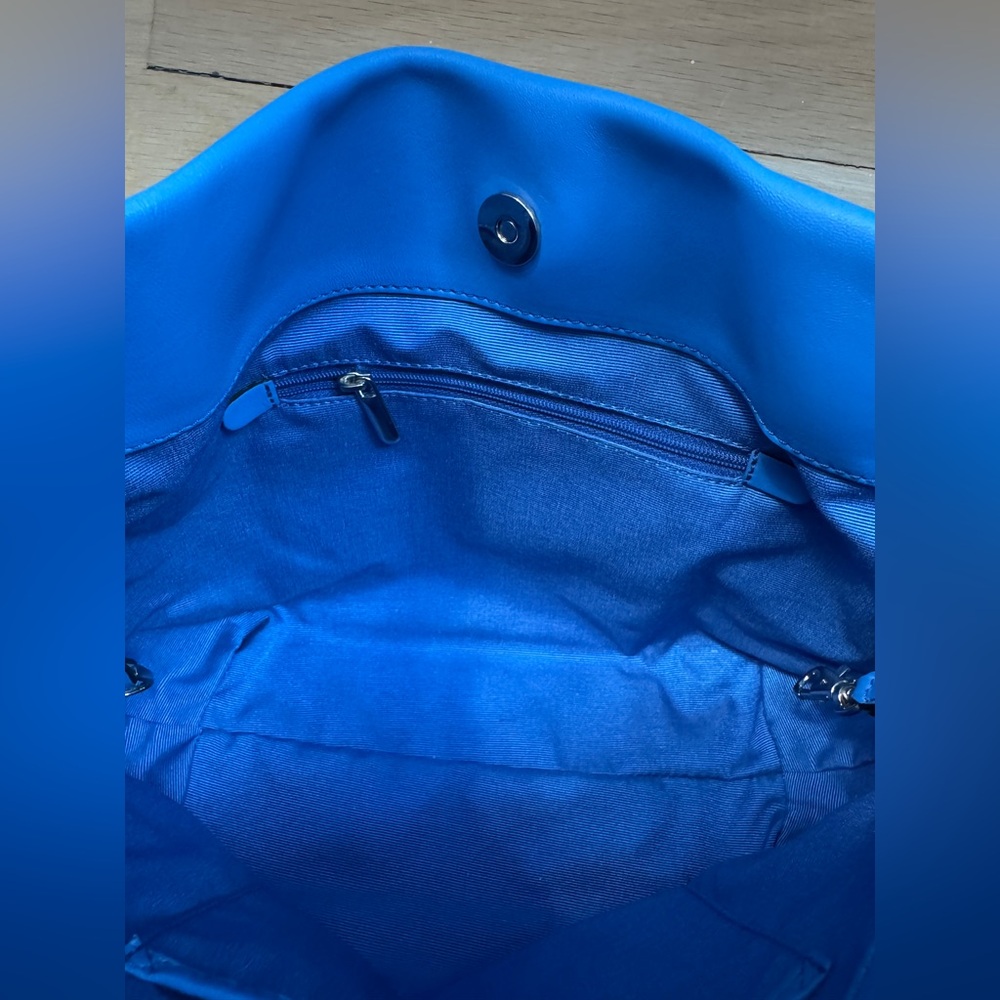 Lipault By The Seine Large Leather Bucket Bag Cobalt Blue Purse Crossbody Tote - Picture 9 of 16